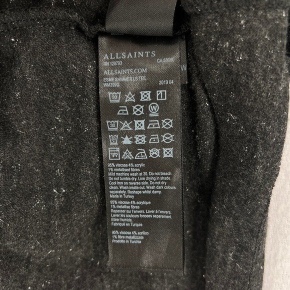 ALLSAINTS Esme Shimmers Tee Womens Large Charcoal Gray Silver Long Sleeve Crew - Picture 13 of 15